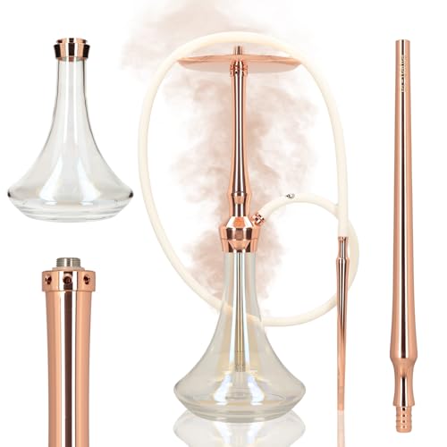 Chicha EL-BADIA® Z6 59cm – Chicha Premium Haut de Gamme en Acier Inox avec Vase en Verre Épais, Tuyau Silicone Soft Touch & Diffuseur Réversible –...