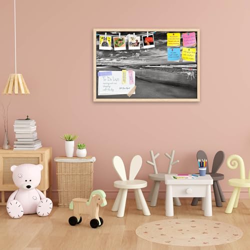 Image of ArtzFolio Sea, Air, & Land Monochrome Contrast | Bulletin Board Notice Pin Board | Vision Soft Board Combo with Thumb Push Pins & Sticky Notes | Natural Brown Frame | 36 x 24 inch (91 x 61 cms)