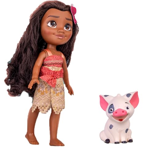 Brinquedo Boneca Princesa Moana 45cm e Porquinho Pua 8cm Disney em Plástico Vinil +3 Anos Cotiplas -