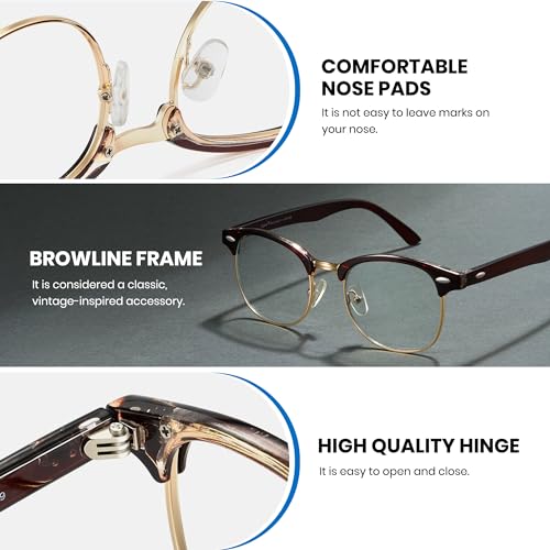Image of Cyxus Blue Light Glasses Men Women Browline Frame Computer Glasses Reduce Eye Strain UV Protection for Computer Screen （8356T01 Gold Frame）