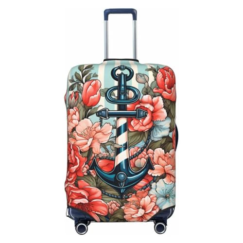 Flowers Anchor Striped Luggage Cover Washable Elastic Suitcase Cover Anti-Scratch Travel Luggage Protector Covers for Kids Adult L fits 25-28 inch Suitcase