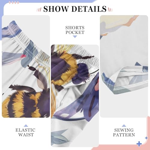 ZZXXB Lovely Bee Flowers Boys Long Pants Soft Trousers Elastic Waist Kids Lounge Bottoms with Pockets S-XL4