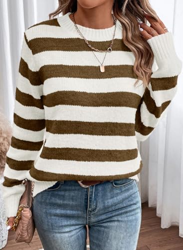 Image of Dokotoo Sweaters for Women 2026 Crewneck Striped Cute Color Block Fall Winter Knitted Pullover Tops