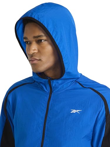 Image of Reebok Men's Running Woven Wind Jacket, Standard Fit, Lightweight Nylon Fabric
