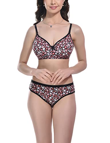 Image of FIMS - Fashion is my style Women Cotton Blend Floral Print Padded Non-Wired Bra Panty Set Full Coverage Lingerie Set Multicolor See Main Image to Check How Many Sets You Will Get