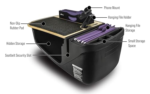 Image of AutoExec AE-FMEF-PM-11M Efficiency FileMaster Car Desk for Your Vehicle Workstation and Mobile Office, Natural with Phone Mount | Vehicle Workstation, Mobile Office, With Phone Mount