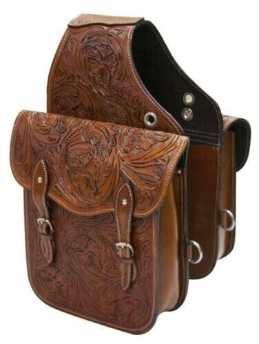 WILD RACE Western Horse Saddle Bag | Heavy Duty Traditional Trail Ride | Leather Saddle Bags for Horses (Brown)