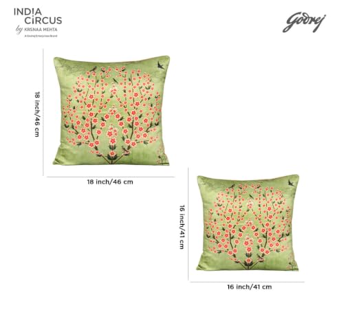 Image of India Circus by Krsnaa Mehta Bougainvillea Delights Multicolor Satin Blend Cushion Pillow Covers Set of 5 (16 X 16 Inches)