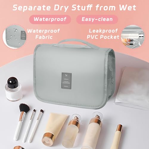 Image of Toiletry Bag Travel Bag with Hanging Hook for Women Men,Light Grey | Waterproof Small Capacity Hanging Multifunctional Makeup Bag for Toiletries, Portable Cosmetic Bag Travel Organizer