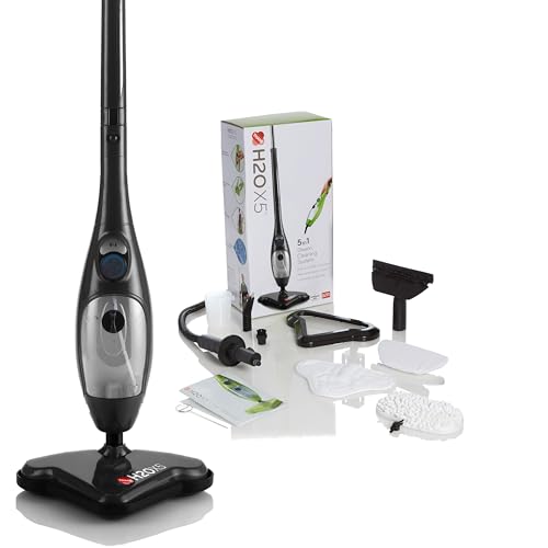 H2O X5+ Mopa a Vapor 5 en 1 y Limpiador de Mano | Para Suelos, Alfombras, Ventanas, Tapicerías, Cocina y Baño (Negro)
