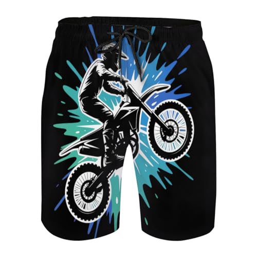 Motocross Dirt Bike Mens Swim Trunks Boys Quick Dry Board Shorts with Mesh Lining