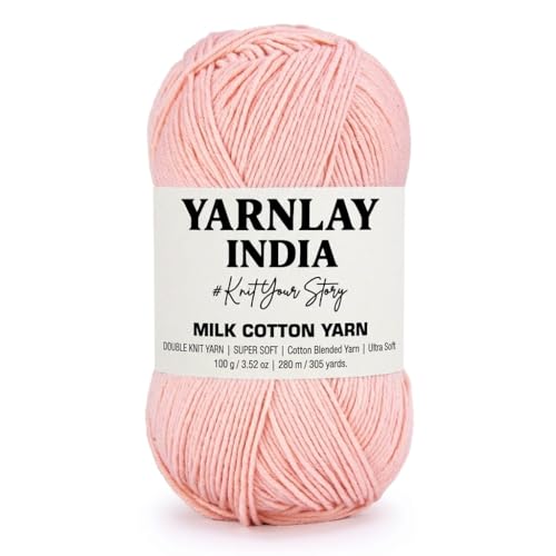 Image of Yarnlay 3 Ply Soft Milk Cotton Yarn for Crochet Knitting, Amigurumi, Punch Needle .DIY Crafts, Summer Wear,Flowers Toys & Cushion Covers 100g (250m) (Shade 25: Peach)