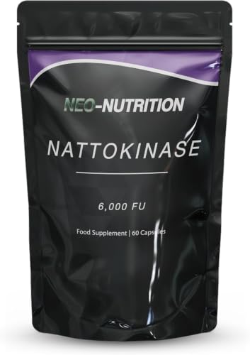 Nattokinase 60 Capsules | 500 MG 6000 FU Per Capsule | 100% Natural Vegan | Protein Enzyme from Japanese Natto | New & Improved Formula | NEO NUTRITION