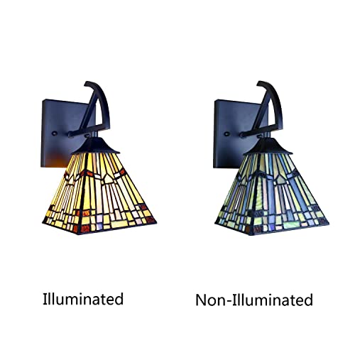 Chloe Lighting Kinsey Mission Tiffany-Style Blackish Bronze 1 Light Wall Sconce 6" Wide, Multicolor #TOP5