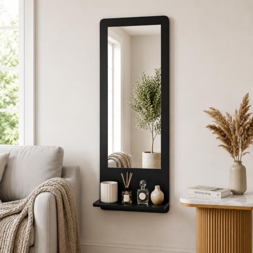 Image of Creative Arts n Frames Full Length 15x47 inch Long Wall Mount HD Mirror with Shelf for Bedroom Bathroom Living Room Home Office Decor (15x47 inch Framed Mirror with Shelf Rectangular Classic Black)