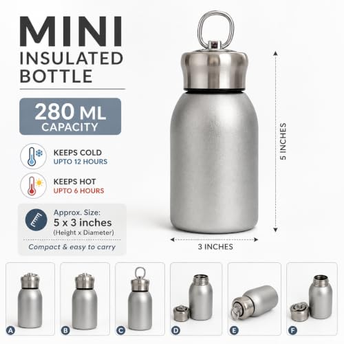 Image of Mini Insulated Stainless Steel Water Bottle 280 ml,Silver