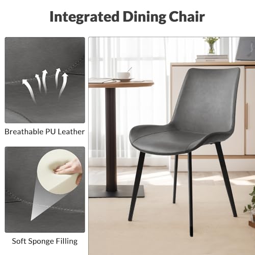 Image of Modern Dining Chairs Set of 6, PU Leather Dining Room Chairs, Upholstered Kitchen Chairs with Ergonomic Backrest & Sturdy Metal Legs, Perfect for Dining Room, Living Room, Grey