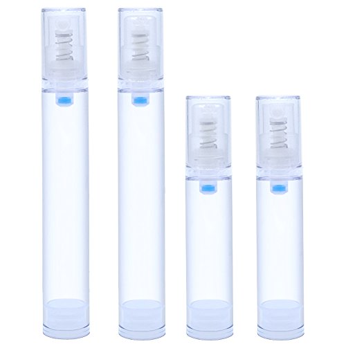 IHUIXINHE 4PCS 10ml 15ml Clear Empty Refillable Airless Pump Cream Lotion Bottle and Super Fine Mist Spray Bottle (1PC Soap Mesh Bag Incl)