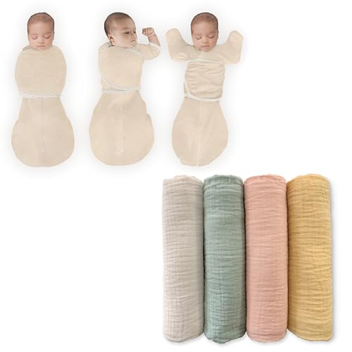 Image of SwaddleDesigns 0-3 Mo Baby Swaddle Set, Spring Garden, Cotton Muslin Swaddle Blankets 4pk and Oatmeal, 6-Way Omni Swaddle Sack for Newborn, More Options to Calm Startle Reflex, Improves Sleep