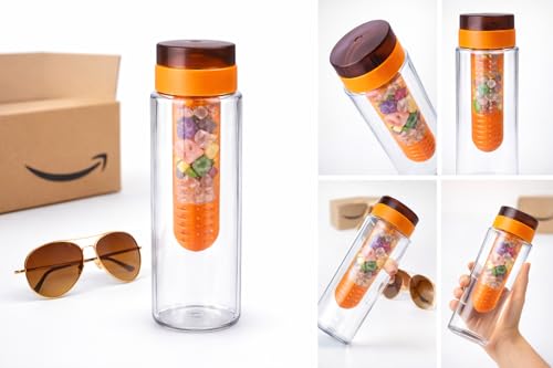 Image of Gubbarey Crystal Infuser Water Bottle with Gold Aviator Sunglasses, Clear and Orange, Wellness Hydration Lifestyle Set