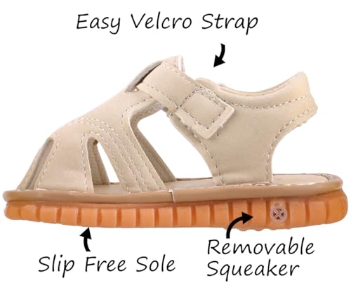 Image of Baby Boys Girls Squeaky Sandals Summer Closed-Toe Anti-Slip Premium Rubber Sole Toddler First Walkers Shoes
