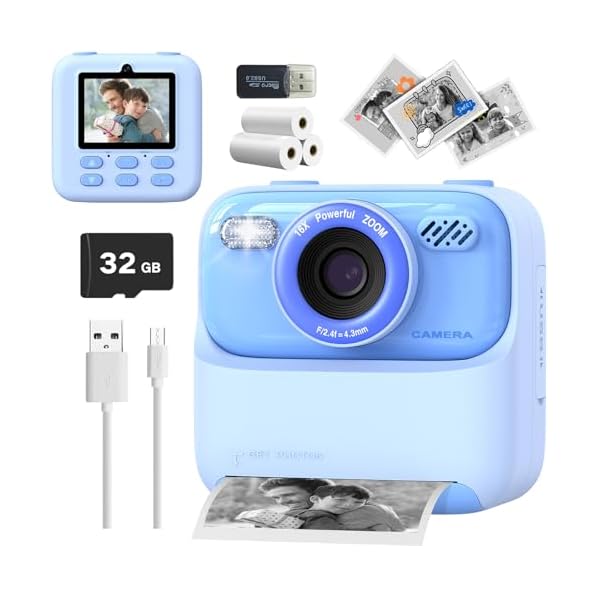 Mgaolo Kids Camera Instant Print Photo,Children Digital Camera Toys Gift with HD Video for Girls Boys 3-12 Age,Chritmas Birthday Festival Present for 3 4 5 6 7 8 9 Year Old Child (Blue)