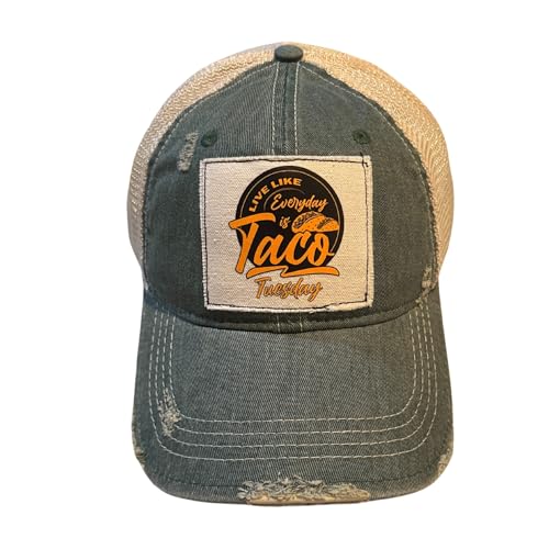 Popfizzy Taco Tuesday Hat for Women and Men Tacos Trucker Hat Distressed Baseball Cap for Foodies Gift for Taco Lovers