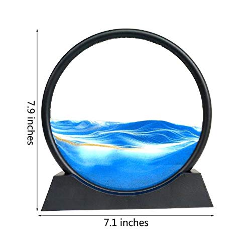 Flowing Sand Painting,3D Natural Landscape Dynamic Art Sand Painting,Round Glass 3D Deep Sea Sand Painting Artistic Sandscape For Home Ornament Desktop Art Bookshelves Decoration(Black,7 Inches) #TOP1