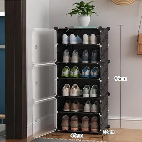 Image of AYSIS 6 Shelf Multi-Purpose Plastic DIY Shoe Rack Box Organizer for Home, Home Storage Shoe Rack Stand with Door for Entryway, Chappal, Slipper, Sandals, Black, 6 Shelf, 3 Door
