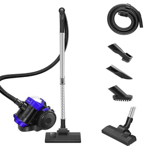 Aspiradora ciclónica sin bolsa, 1000 W, cilindro de aspiradora, potente aspiradora con filtro HEPA, boquilla de suelo para suelos duros y alfombras, capacidad de depósito de polvo de 1,5 litros, radio