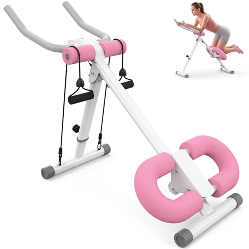 KEY2FUN Ab Machine, Adjustable Ab Workout Equipment, Ab Trainer Machine for Abs Workout, Ab Workout Machine for Body Shaping Foldable Waist Trainer at Home Gym (White)
