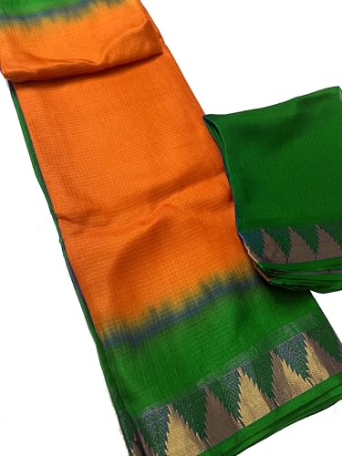 Image of Women's Bhagalpuri Pure Kota Doria Silk Net Saree With Temple Zari Border and Running Blouse Piece