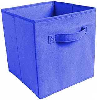 Set of 4 Foldable Cube Storage Box, Clothes Organiser Basket Bin with Dual Handles, for Home, Office, Bedroom, Living room, Beige (Blue)