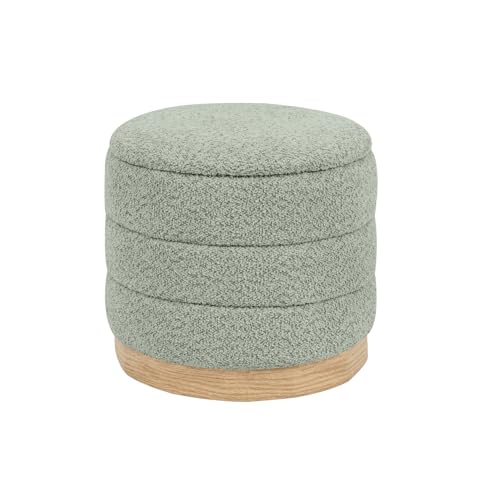 Image of Round Storage Ottoman with Tray, Chenille Folding Foot Rest Coffee tabele for Living Room Bedroom Dorm,Wood Grain Leather