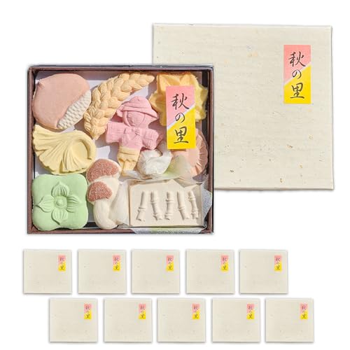 富久屋 秋の里の和三盆小箱 1箱10粒入 秋のお干菓子 京都土産 プチギフト きのこ紅葉や柿栗の形 ギフトメッセージ対応 (10個セット)