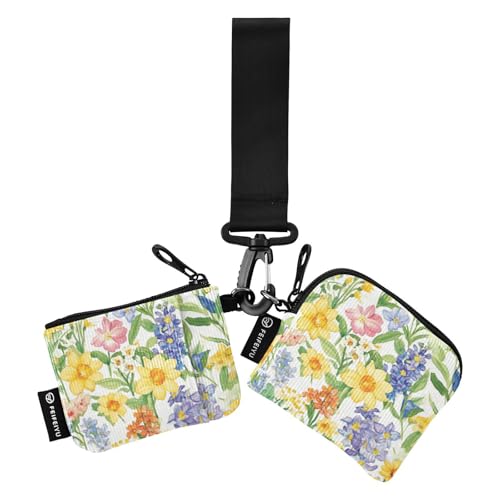 Carteras de muñeca dobles blancas con flores amarillas de verano para mujer, bonito monedero de moda con bolsillo para monedas con cremallera para mujeres y hombres, 2 piezas, Flores amarillas de