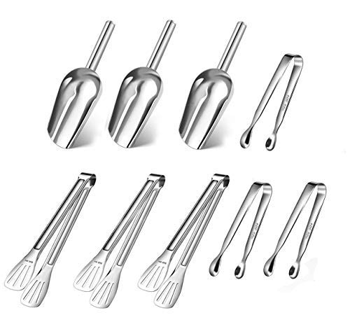 ZesNice 3 Pieza Pinzas de azúcar y 3 Pieza Alicates para Hielo, 3 Pieza de Acero INOX Pala Helado