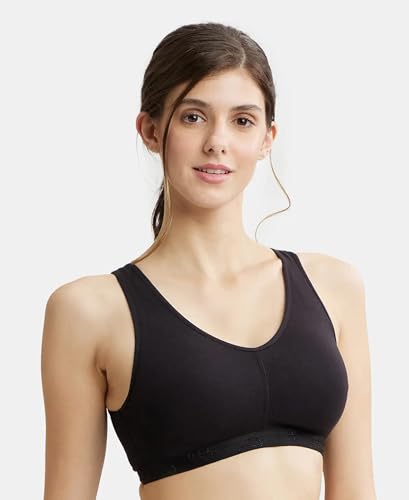 Image of Jockey ES04 Women's Wirefree Padded Super Combed Cotton Elastane Stretch Full Coverage Sleep Bra with Removable Pads and Ultrasoft Underband