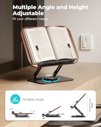 Viozon-Book-Stand-for-ReadingBook-Holder-HeightAngle-Adjustable-360-Rotating-Base-Foldable-and-Portable-Lightweight-for-Office-Kitchen-School-Textbook-Recipe-MagazineKindleTablet-DW