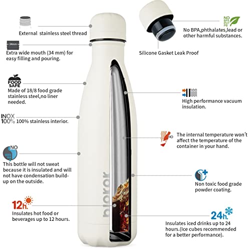 Image of BJPKPK 17 oz Insulated Water Bottle, Stainless Steel Flask, Leak Proof