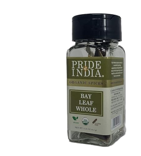 Pride of India – Bay Leaf Whole – Authentic Indian Culinary Spice/ Premium Quality – Gourmet & Preservatives Free – Easy to Use – 0.15 oz. Small Dual Sifter Jar
