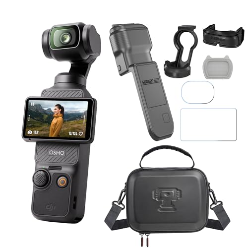 DJI Osmo Pocket 3 with Storage Bag, Hard Case Cover, Magnetic Fill Light, and Tempered Glass Screen Protectors Bundle -  - Detailed View