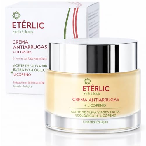 Crema Facial Hidratante y Reafirmante Eterlic con AOVE, Ácido Hialurónico, Licopeno y Aloe Vera - Crema Antiedad Unisex - Crema Hidratante Facial Mujer Antiarrugas - 50ml