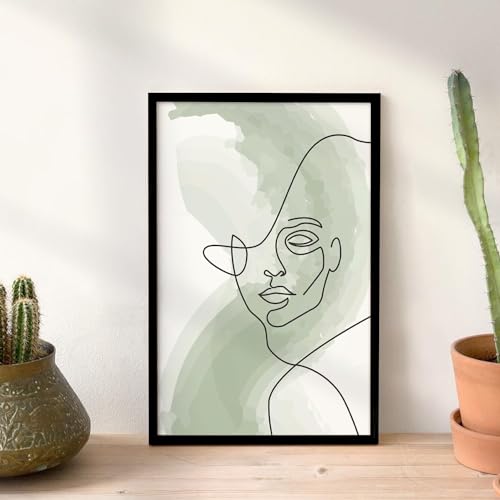 Image of Ritwika's Abstract Wall Art Of Outline Of Women Portrait Water Color Painting | With Frame Perfect For Home Office Decor | Green And Black | Size 13.5 x 19.5 Inch, Set of 1 (01 - WOMEN)