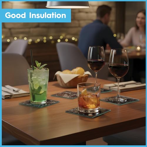 Harbour Housewares Rectangle Glass Placemats & Square Coasters Set - 30cm x 20cm - Black Marble - 12pc Tempered Heat-Resistant Non-Slip Rectangle Indoor Home Kitchen Table Plate Place Mat Mats Set - Image 4