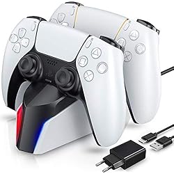 Cargador Inalambrico Top ECCHTPOOWER Cargador para Mandos PS5, Estación de Carga PS5 con LED Indicador y Adaptador de Corriente, 2H Rápido, Base de Carga para Sony Mando Playstation 5