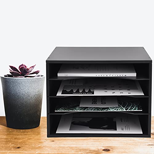 Gdindinfan Wood Desktop Letter Tray File Organizer, Paper Storage Mail Sorter With 3 Adjustable Drawer Boards For Home And Office, Black #TOP4