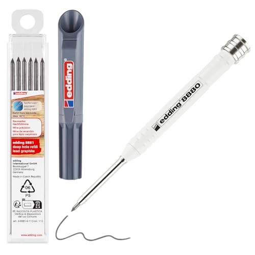 edding 8880 Tieflochmarker Set mit Nachfüllminen graphit 42 mm extra lange Spitze für präzise Markierungen auf Holz Kunststoff Pappe Metall und Fliesen