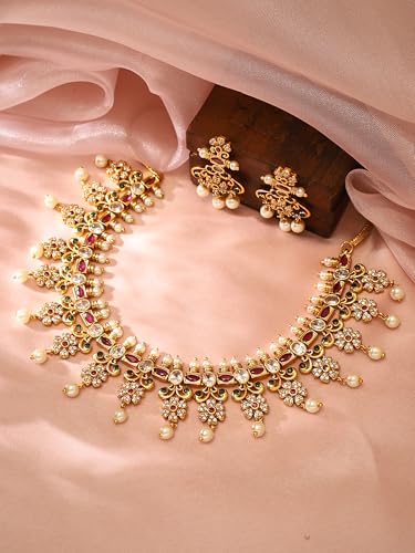 Image of Rubans Necklace Set American Diamond and Cubic Zirconia Ethnic Jewellery Gift for Women & Girls