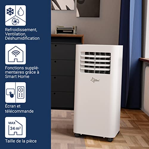 suntec climatiseur mobile coolfixx 2.6 eco r290 climatiseur portable, déshumidificateur, ventilateur, minuterie programmable, télécommande, 9000 btu/h, 2.6 kw